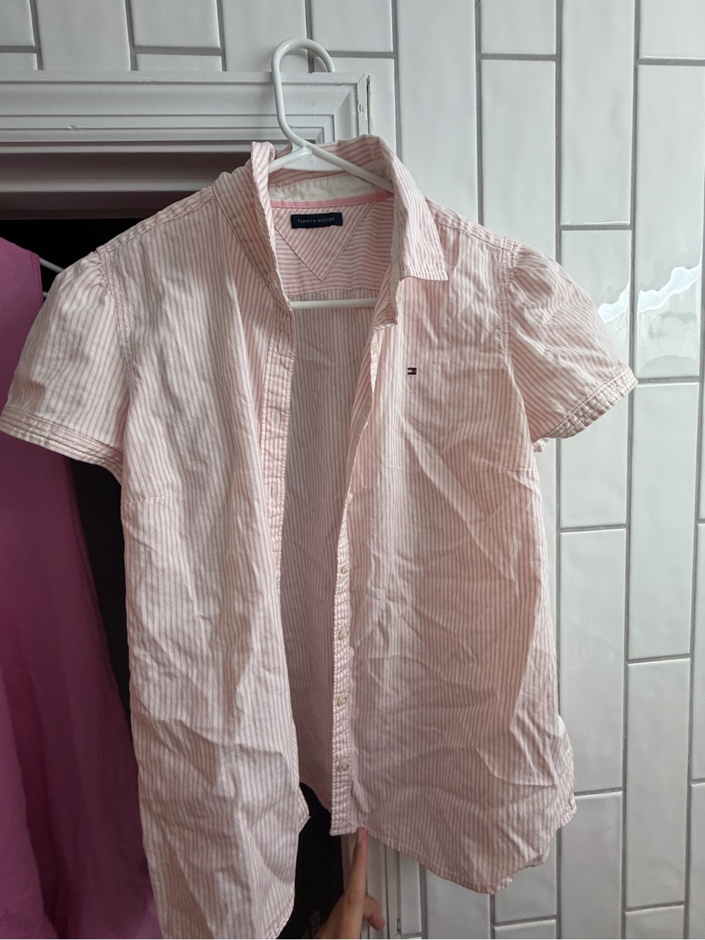 Vintage Tommy Hilfiger women’s Pink Striped Short-Sleeve Shirt